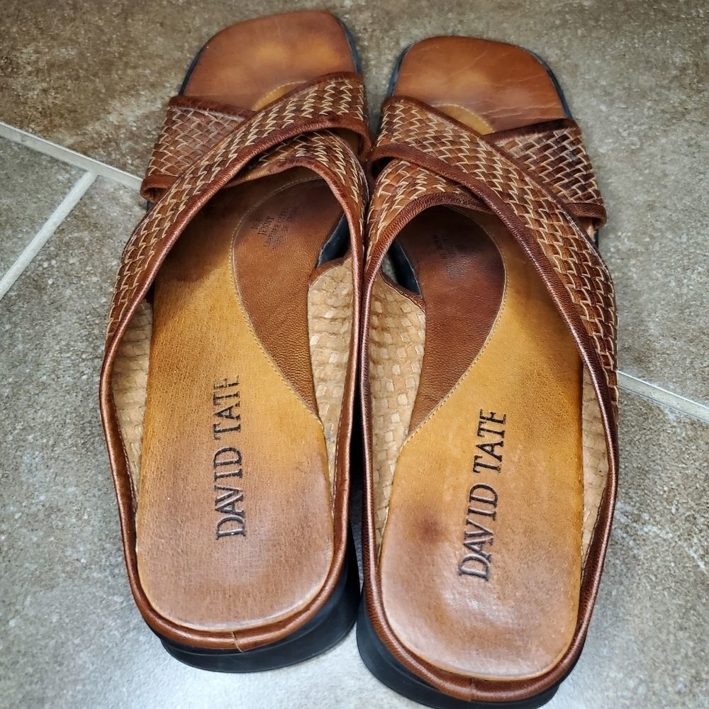 Vintage woven leather David Tate Brown Criss-Cross Sandals - Picture 8 of 13